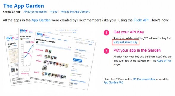 "Get your API Key"の"Request an API Key"をクリックする "Get your API Key"の"Request an API Key"をクリックする